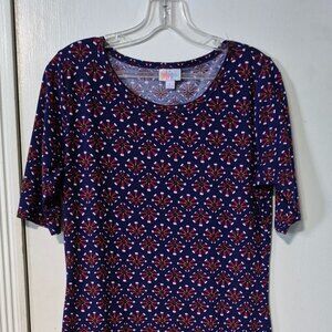 LuLaRoe Midi Dress Size L Multi Floral Short Sleeves Boat Neck